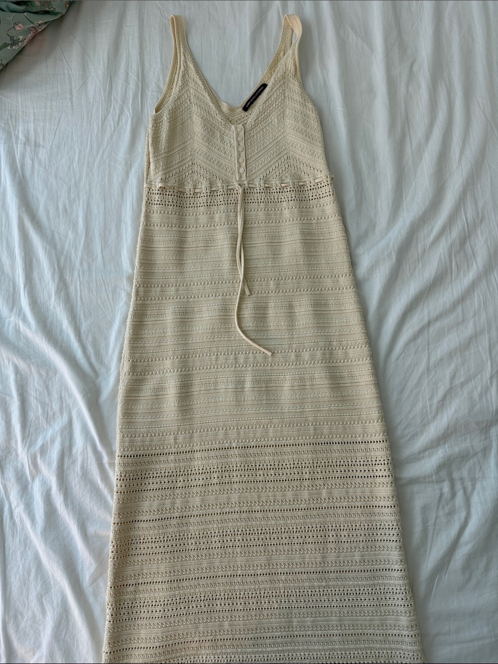 Comptoir Des Cotonniers Cream Crochet Maxi Dress with Front Tie